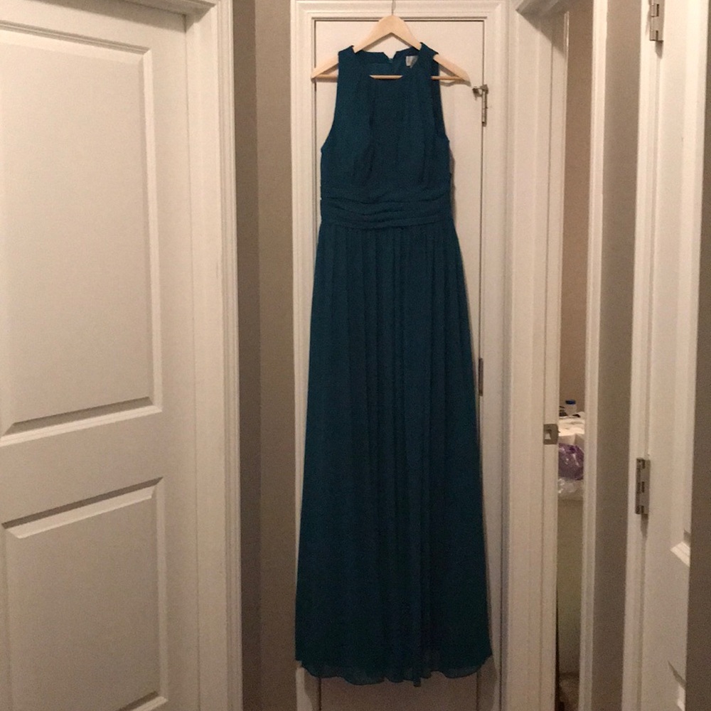 High Neck Teal Bridesmaid Dress